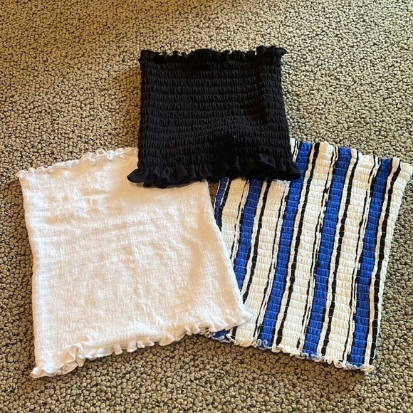 3 Smocked Tube Tops White, Black & Striped in EUC - Picture 1 of 10